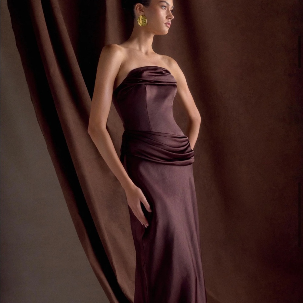 Meshki Chocolate Jasmine Strapless Gown - Picture 8 of 16